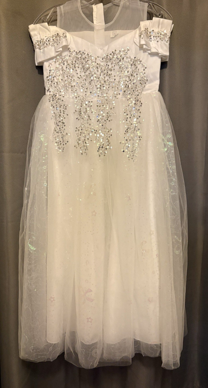 Anneyol Girls Dress White 5Layer Sequins Communion Flower Girl First Communion